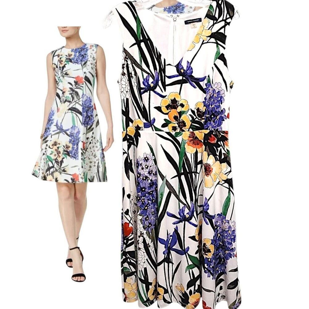 Tommy Hilfiger Floral Dress Sz 6 White A-line Sleeveless Spring Summer Glam $99